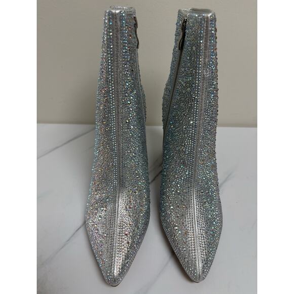 Lauren Lorraine Jam Silver Rhinestone Ankle Boots Womens size 9 Block Heel - Picture 4 of 7